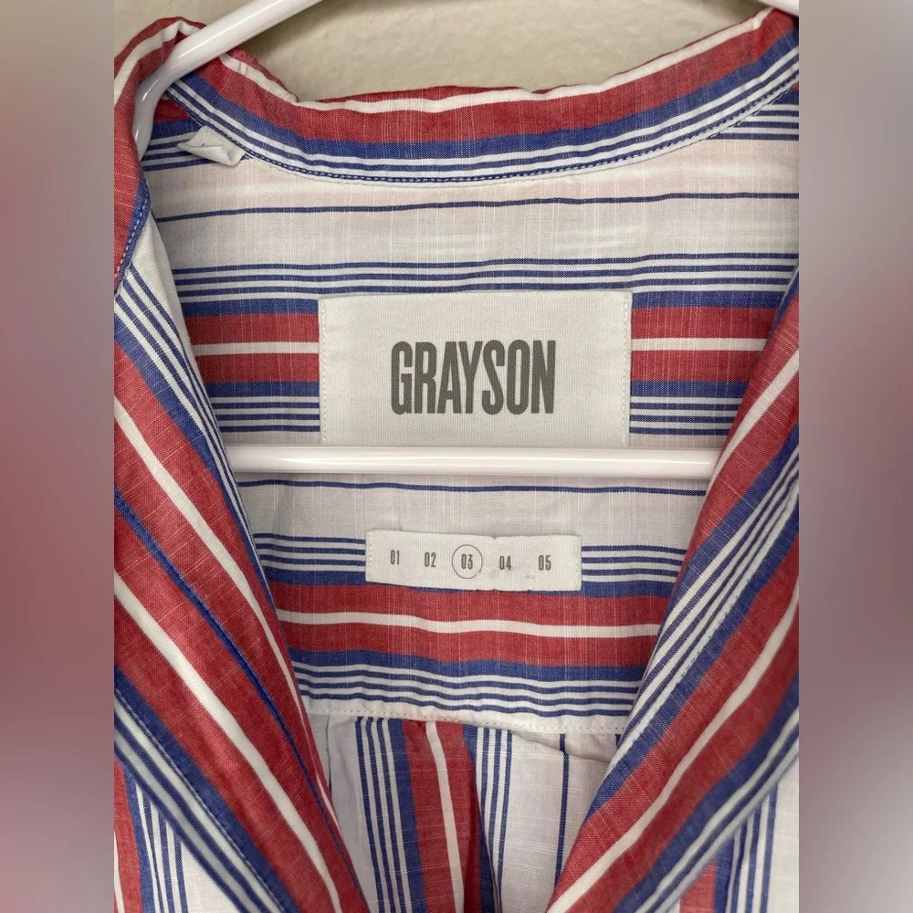 Grayson The Hero Red, White & Blue Striped 100% Cotton Button Up Top Size 3/Med - Picture 4 of 7